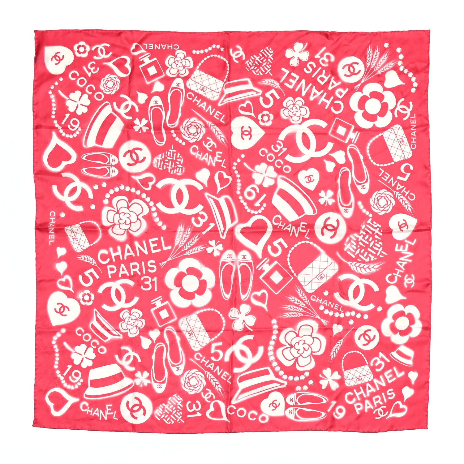 Chanel Silk CC Scarf Dark Pink White 1 of 4