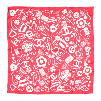Chanel Silk CC Scarf Dark Pink White 1 of 4