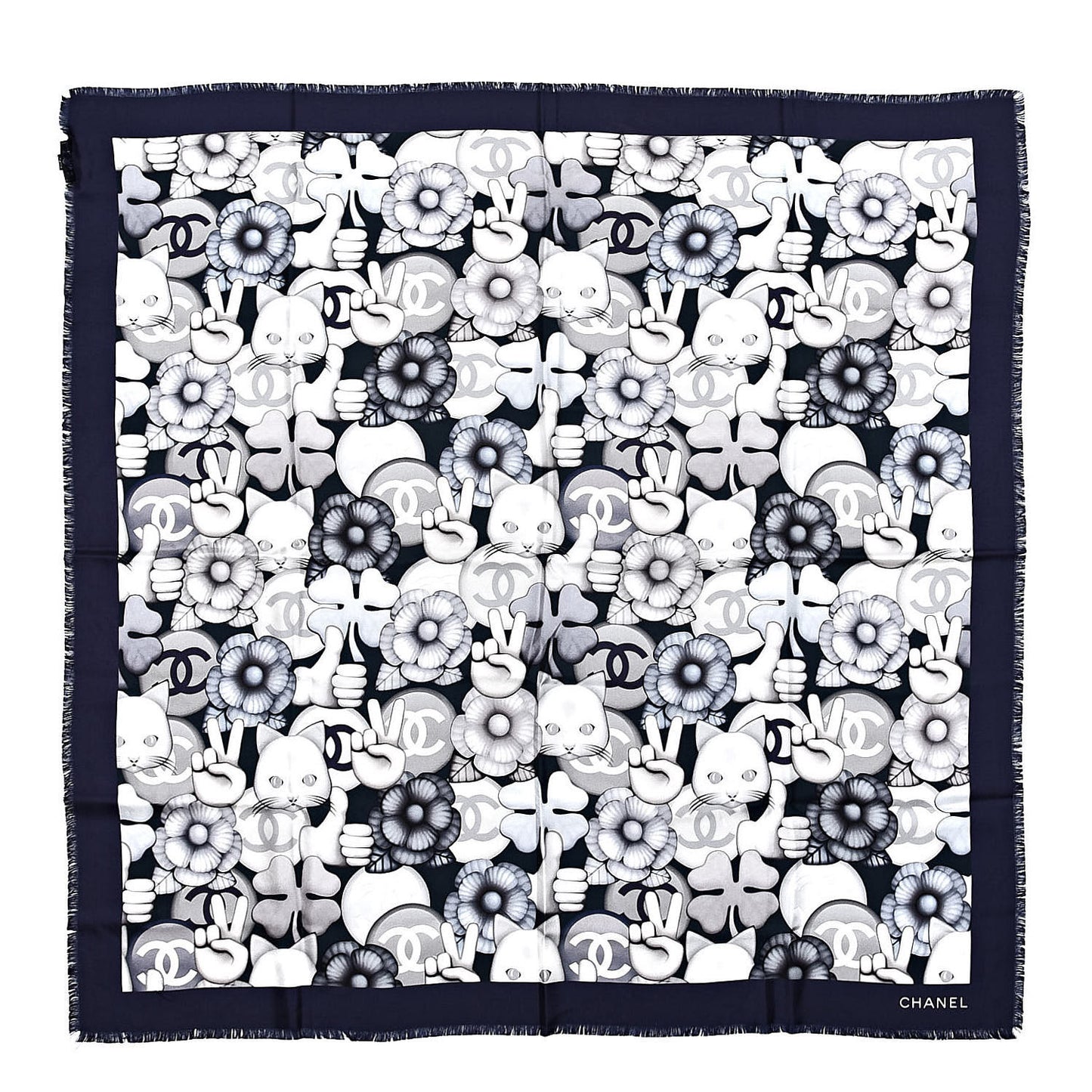 Silk Chiffon Cat Emoticon Scarf Blue