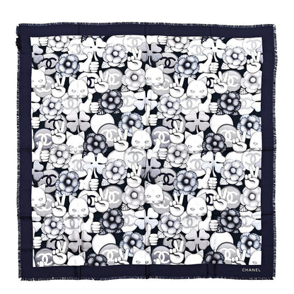 Chanel Silk Chiffon Cat Emoticon Scarf Blue 1 of 9