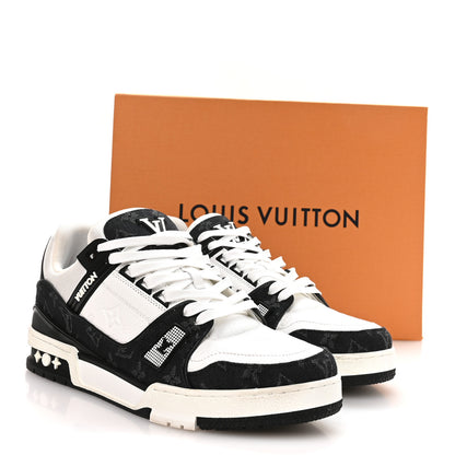 Louis Vuitton Calfskin Monogram Denim Mens LV Trainer Sneakers 8.5 Black 9 of 9