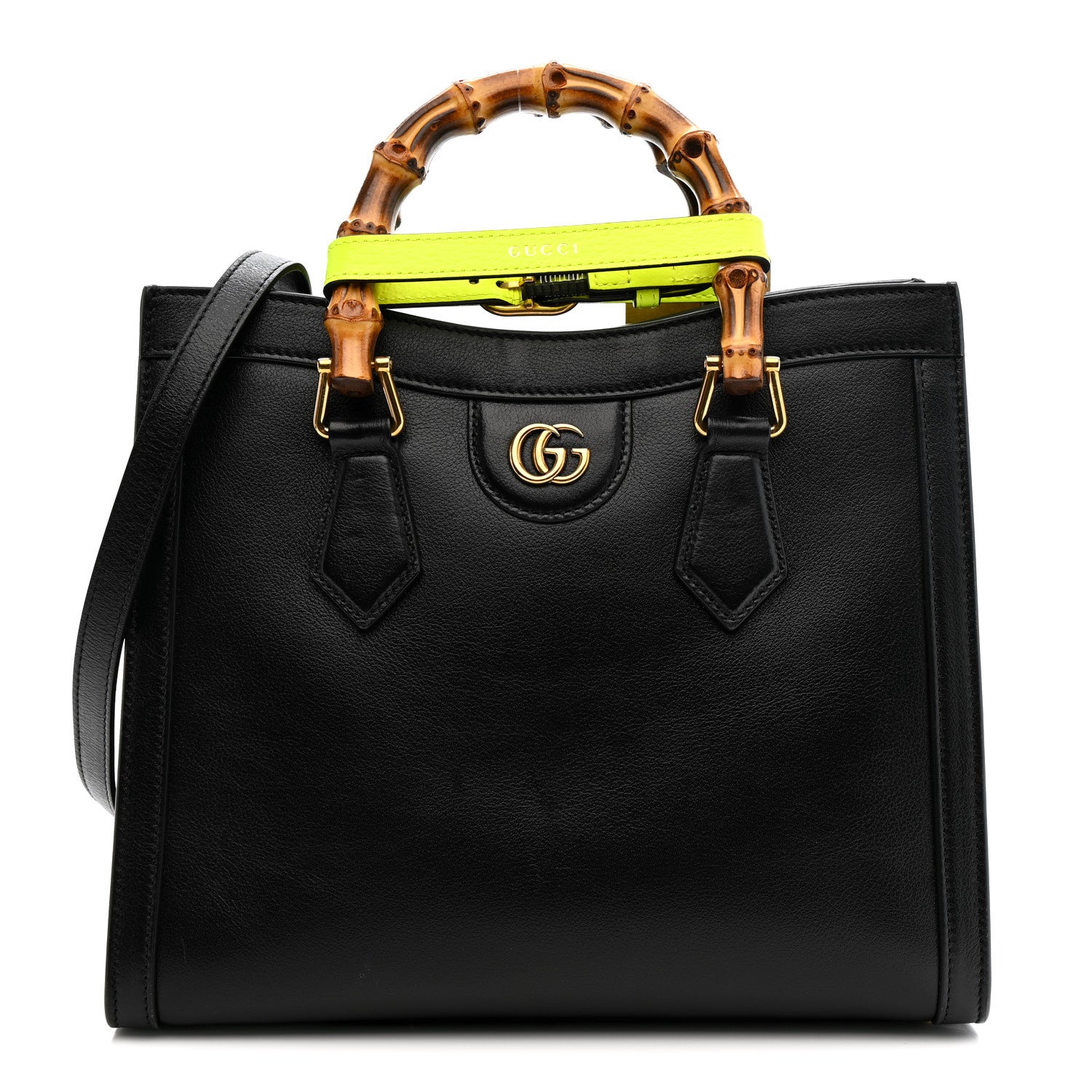 Gucci Calfskin Small Diana Tote Bag Black Yellow Fluo 1 of 11