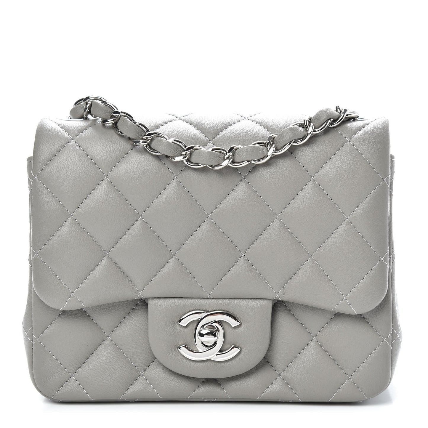 Lambskin Quilted Mini Square Flap Light Grey