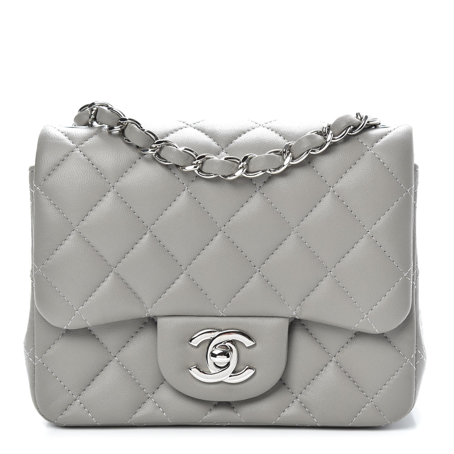 Chanel Lambskin Quilted Mini Square Flap Light Grey 1 of 10