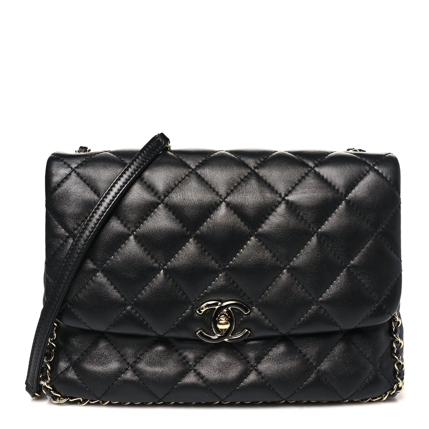 Lambskin Quilted Enamel CC Chain Frame Flap Black