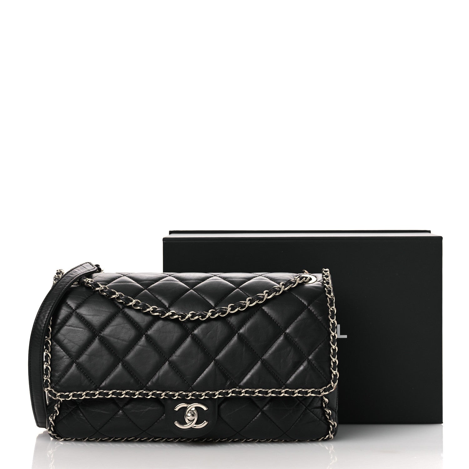 Chanel Crumpled Calfskin Quilted Large Chain Around Flap Black 15 of 15