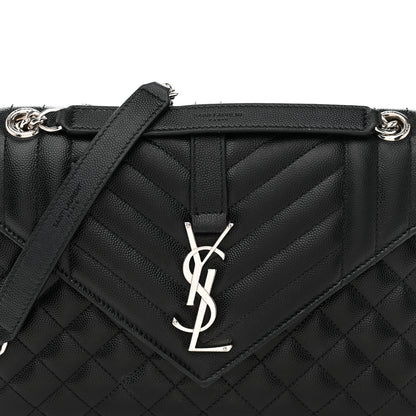 Saint Laurent Grain De Poudre Textured Mixed Matelasse Triquilt Medium Monogram Satchel Black 8 of 14
