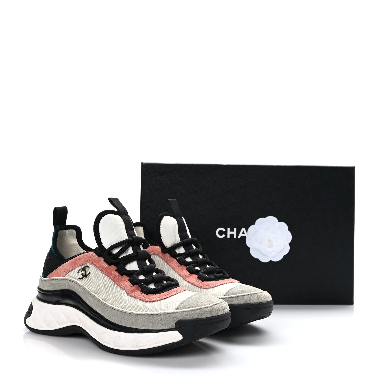 Chanel Fabric Suede CC Sneakers 38 White Light Grey Pink 8 of 8