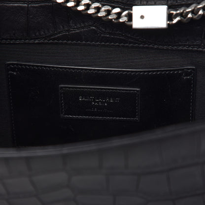 Saint Laurent Calfskin Crocodile Embossed Medium Classic Monogram Kate Tassel Satchel Black 8 of 10