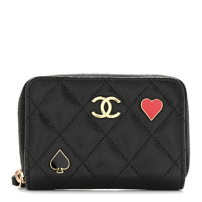 Chanel Caviar Enamel Coco Casino Quilted Zip Coin Purse Black 1 of 8