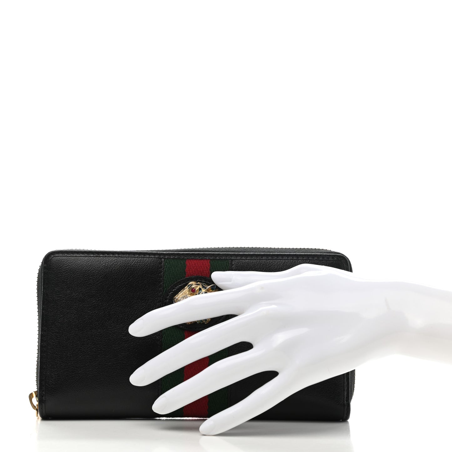 Calfskin Web Rajah Zip Around Wallet Black