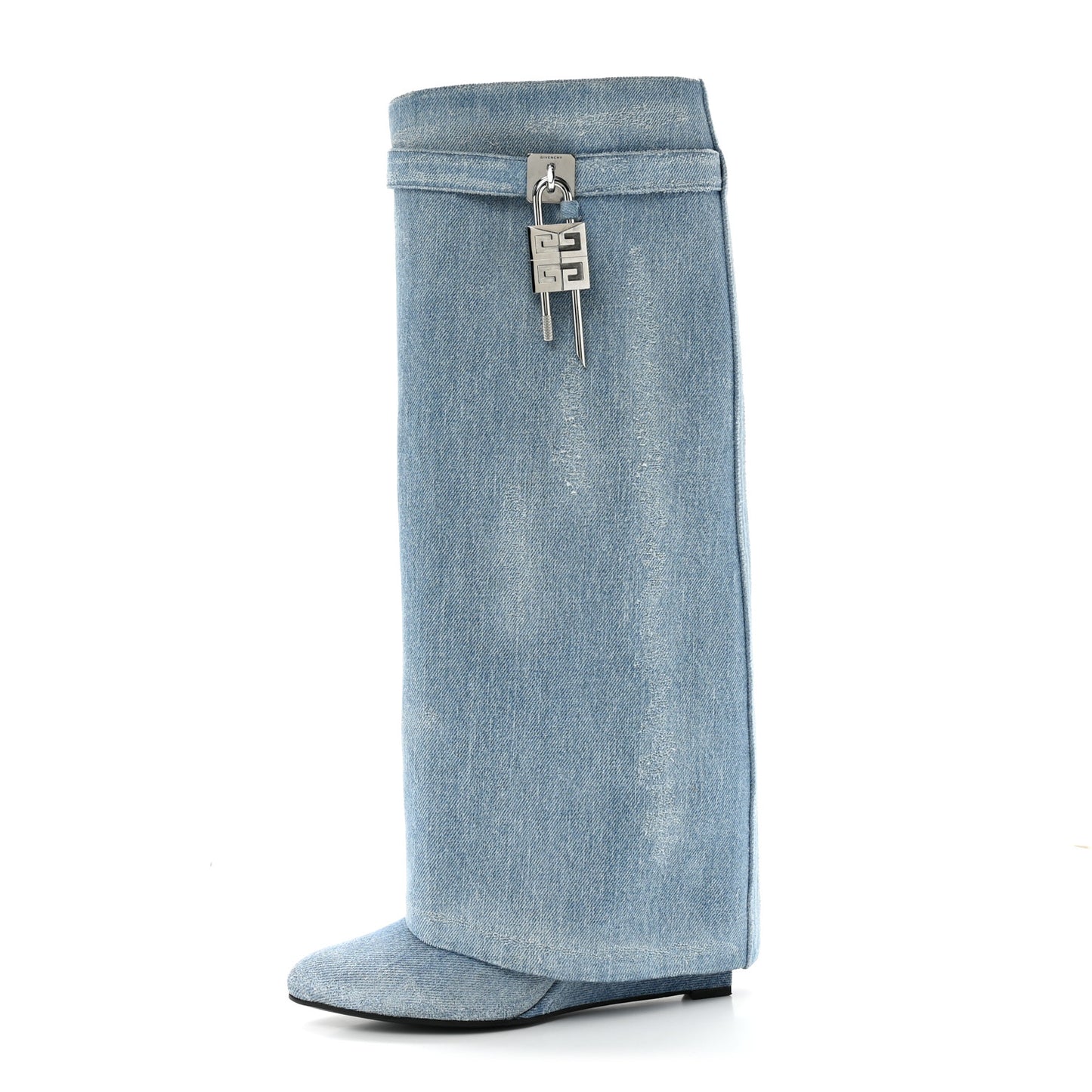 Washed Denim Shark Lock Pant Boots 41 Blue