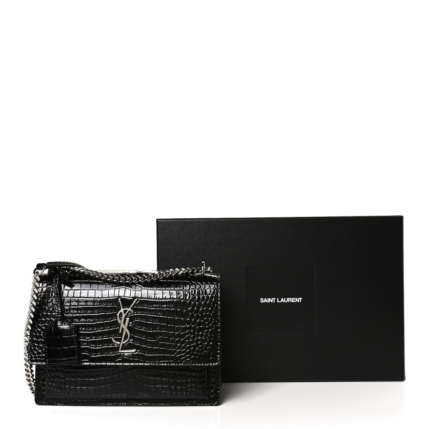 Saint Laurent Calfskin Crocodile Embossed Medium Monogram Sunset Black 13 of 13