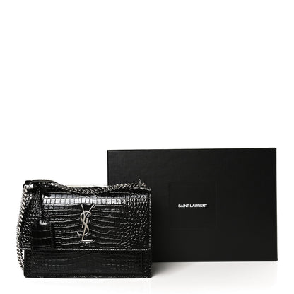 Saint Laurent Calfskin Crocodile Embossed Medium Monogram Sunset Black 13 of 13
