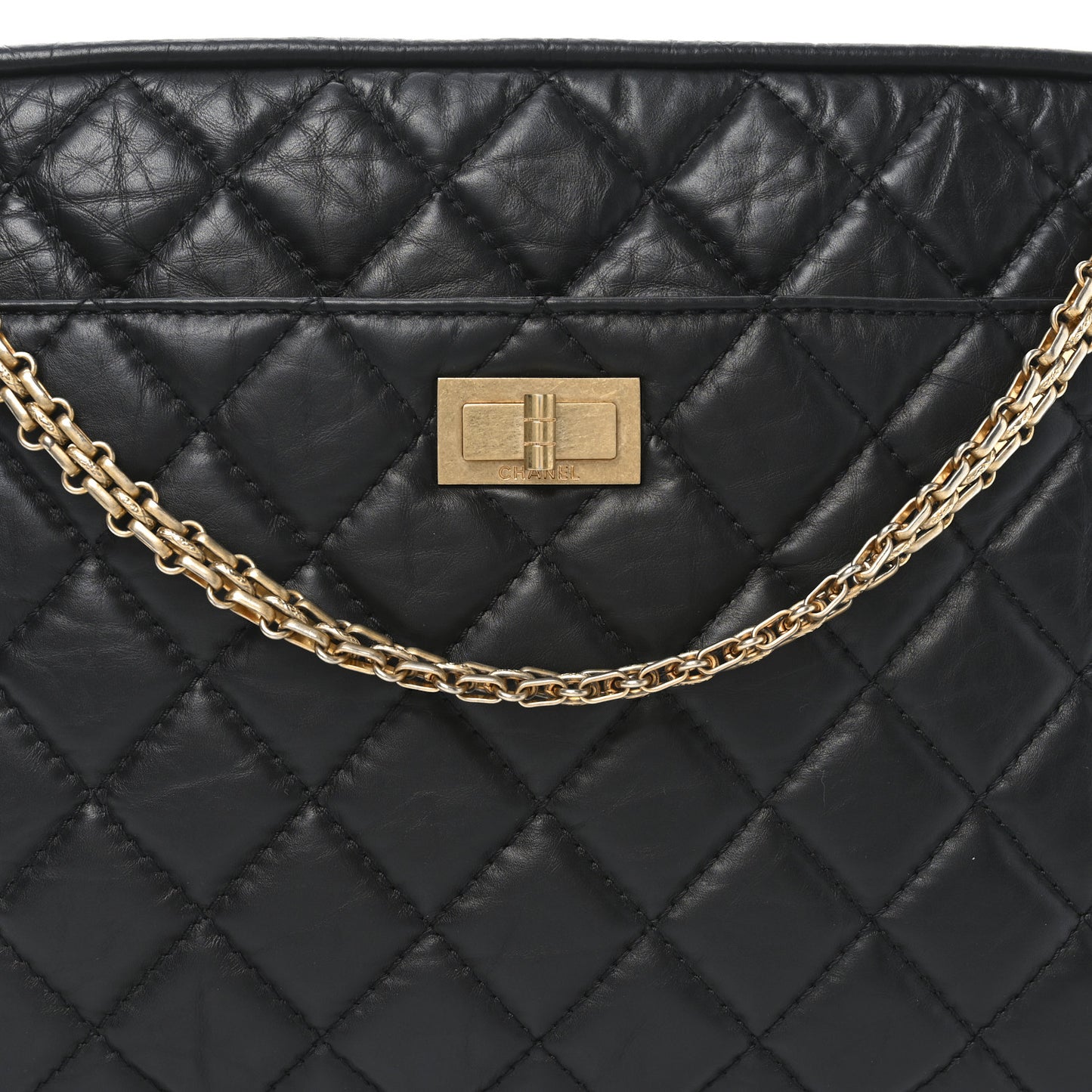 Aged Calfskin Quilted Large Reissue Camera Case Black