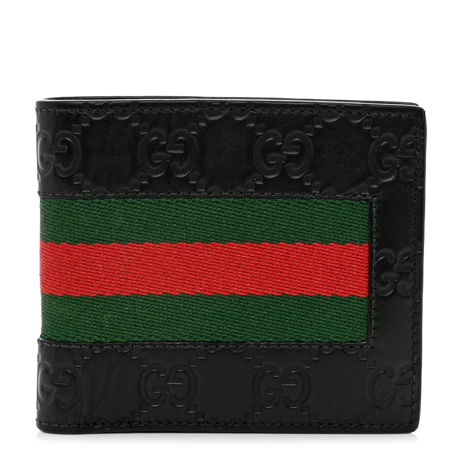 Gucci Guccissima Signature Web New Web Bi-Fold Coin Wallet Black 1 of 10