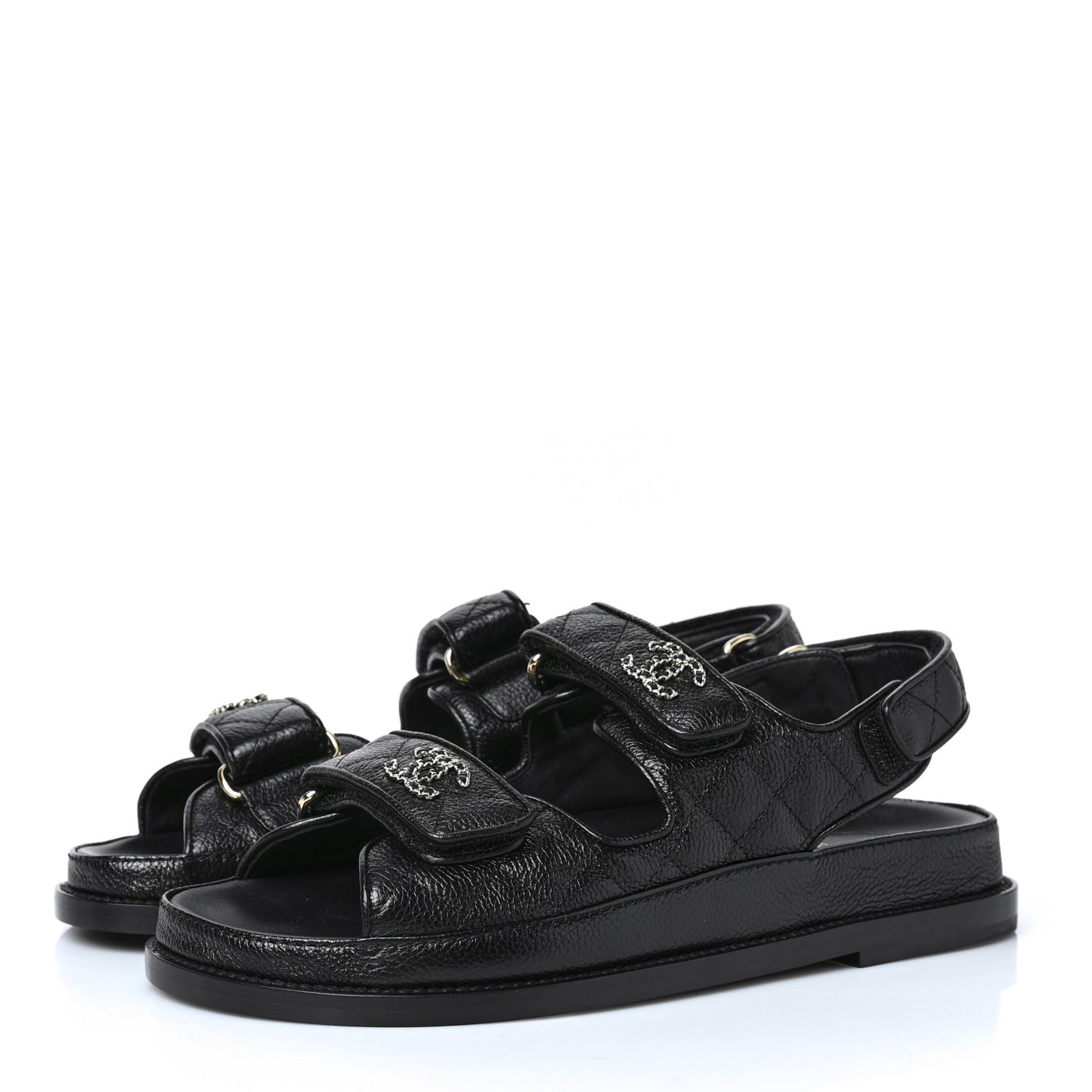 Grained Calfskin Velcro Dad Sandals 36.5 Black