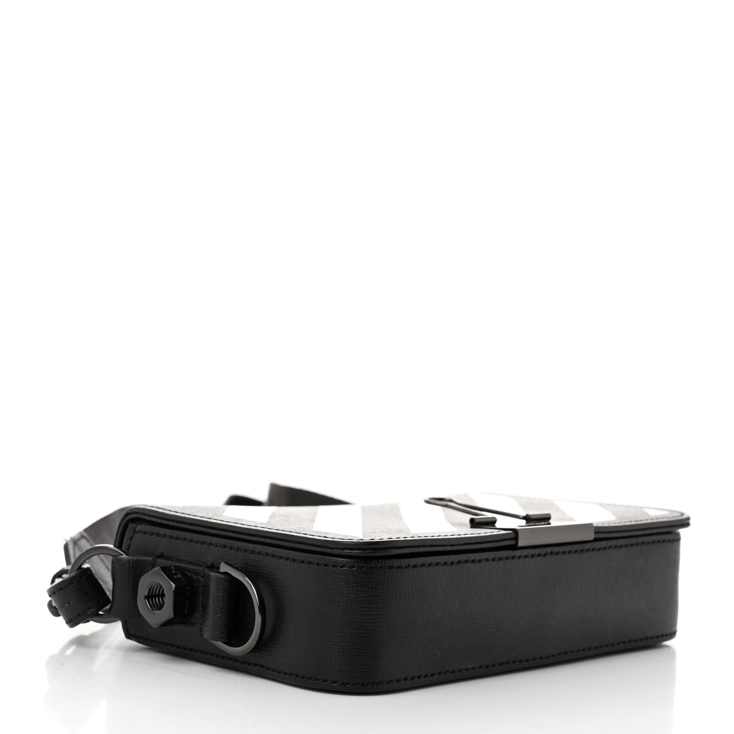 Saffiano Striped Mini Diag Binder Clip Bag Black White