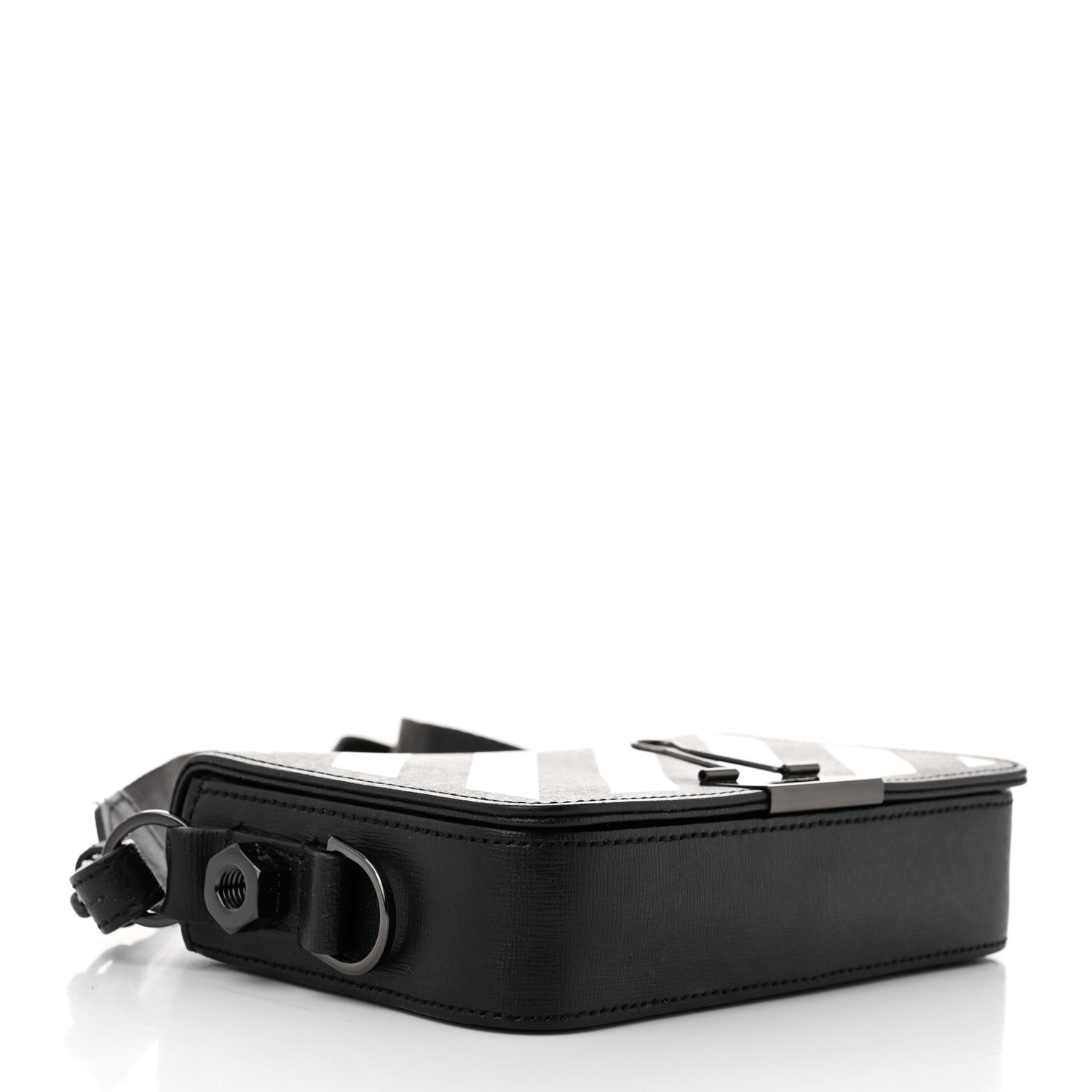 Off-White Saffiano Striped Mini Diag Binder Clip Bag Black White 4 of 11