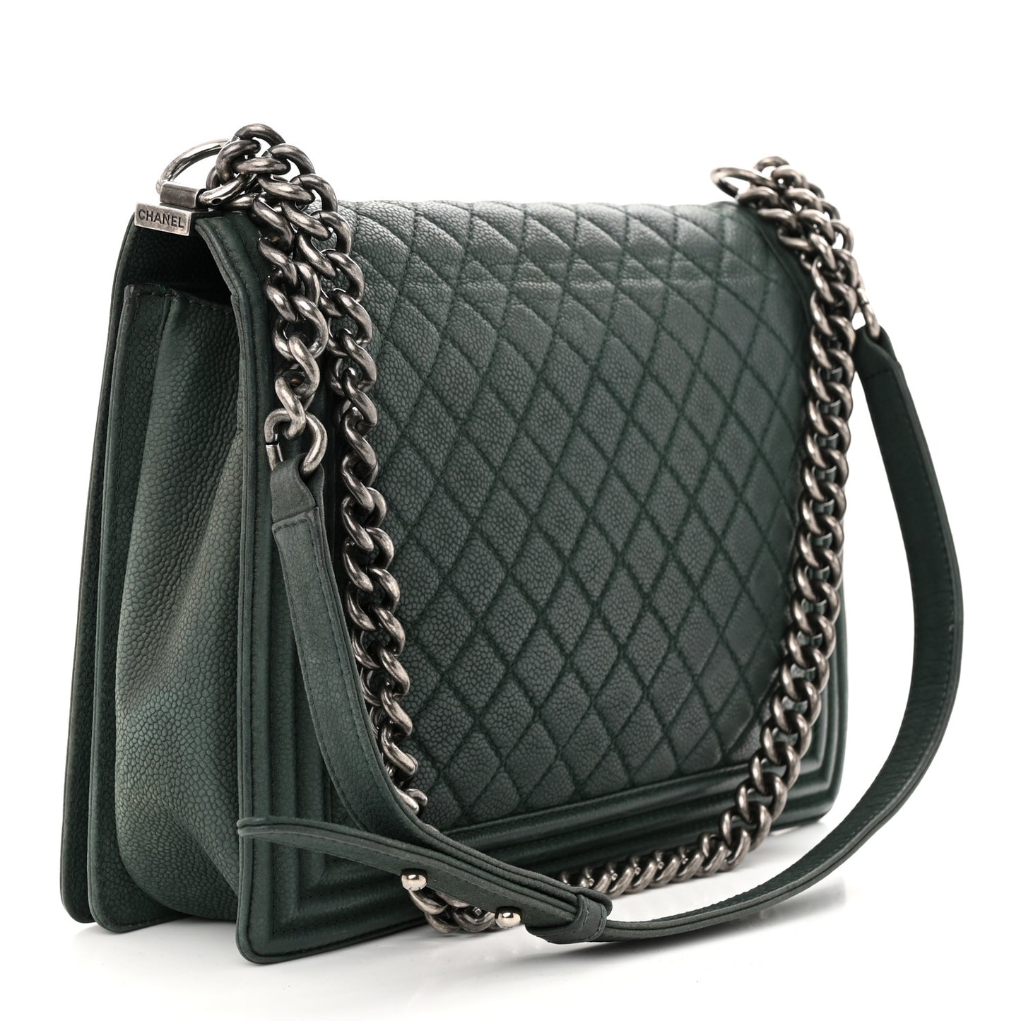Iridescent Caviar Quilted Large Boy Flap Dark Green