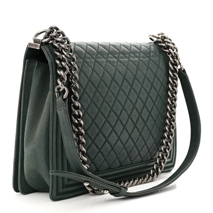 Chanel Iridescent Caviar Quilted Large Boy Flap Dark Green 3 of 14