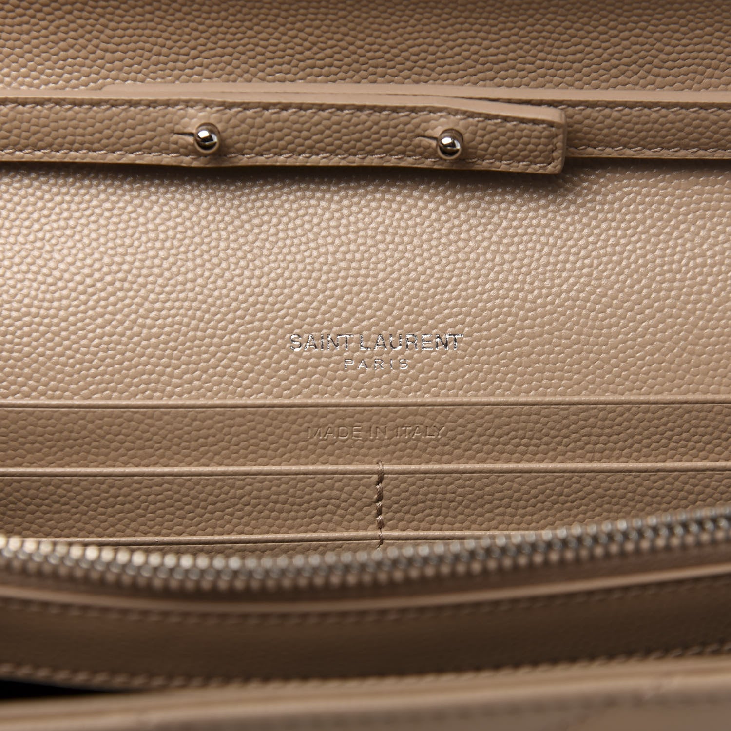 Saint Laurent Grain De Poudre Matelasse Chevron Monogram Chain Wallet Dark Beige 8 of 10