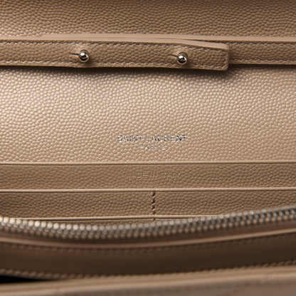 Saint Laurent Grain De Poudre Matelasse Chevron Monogram Chain Wallet Dark Beige 8 of 10