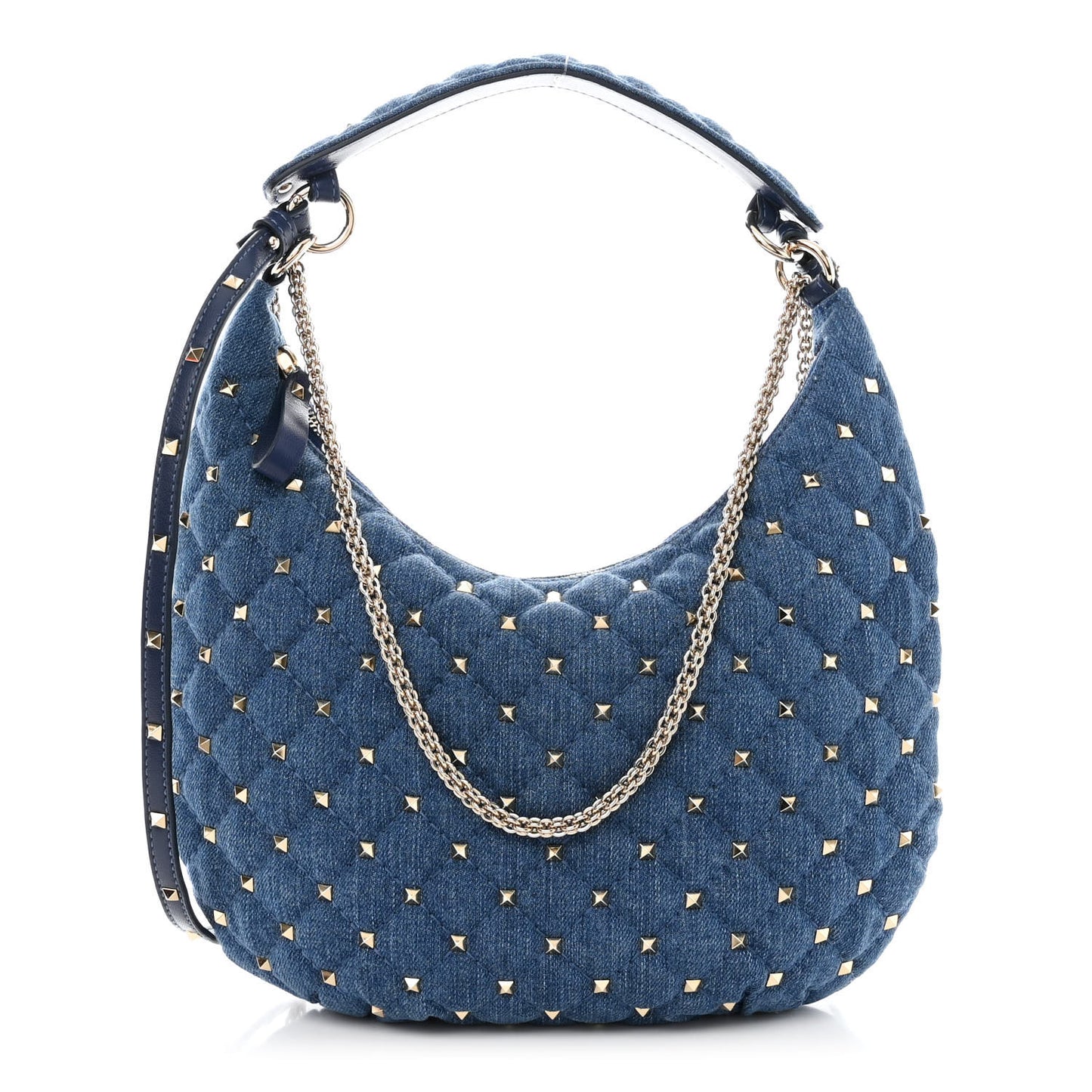 Denim Small Rockstud Spike Hobo Light Denim
