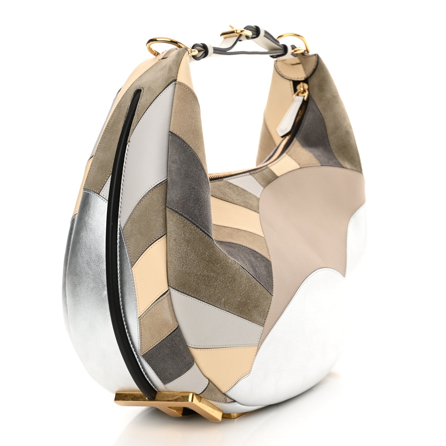Vitello Seta Goatskin Suede Sun Cloud Inlay Medium Fendigraphy Hobo Bag Multicolor White Ice