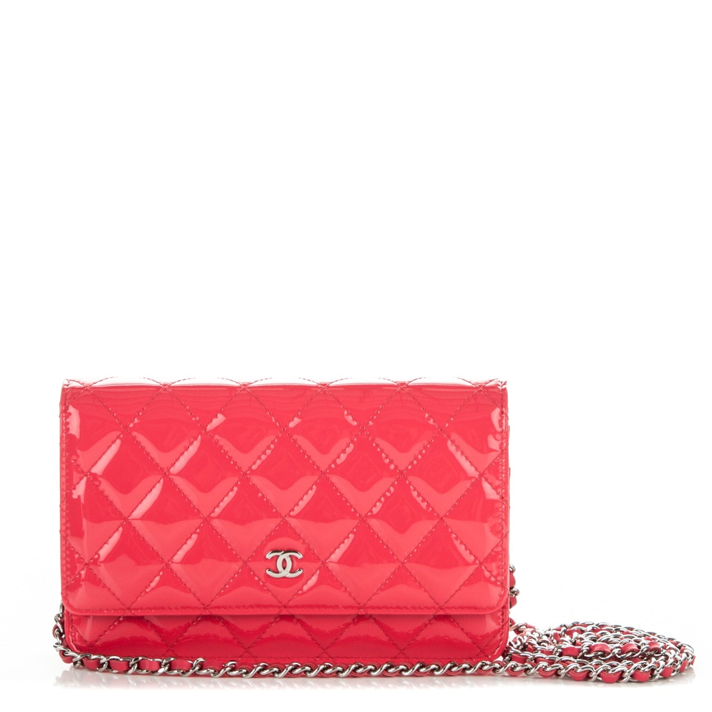 Patent Quilted Wallet On Chain WOC Pink