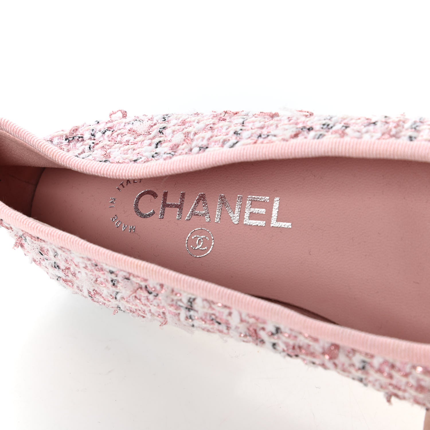 Chanel Tweed Grosgrain Cap Toe Ballerina Flats 37.5 Pink Black 7 of 8