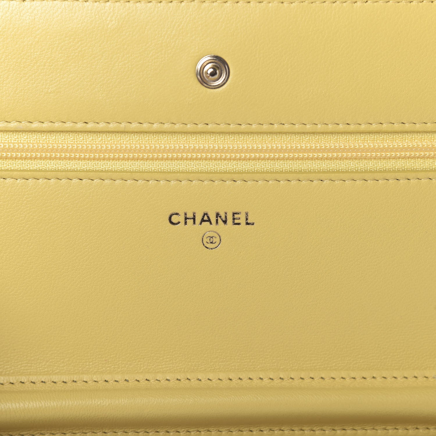 Chanel Lambskin Chevron Quilted Wallet On Chain WOC Yellow 8 of 10