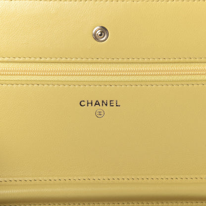 Chanel Lambskin Chevron Quilted Wallet On Chain WOC Yellow 8 of 10