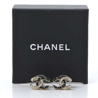 Chanel Crystal Baguette Lambskin Chain CC Vintage Allure Stud Earrings Black Gold 5 of 5