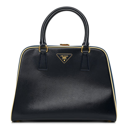 Prada Saffiano Vernice Pyramid Bag Black Bluette 1 of 14
