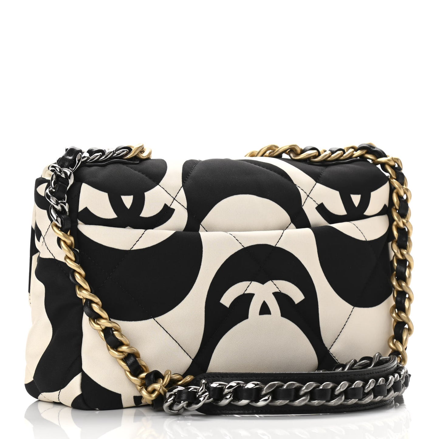 Fabric Printed Medium Chanel 19 Flap Black Ecru