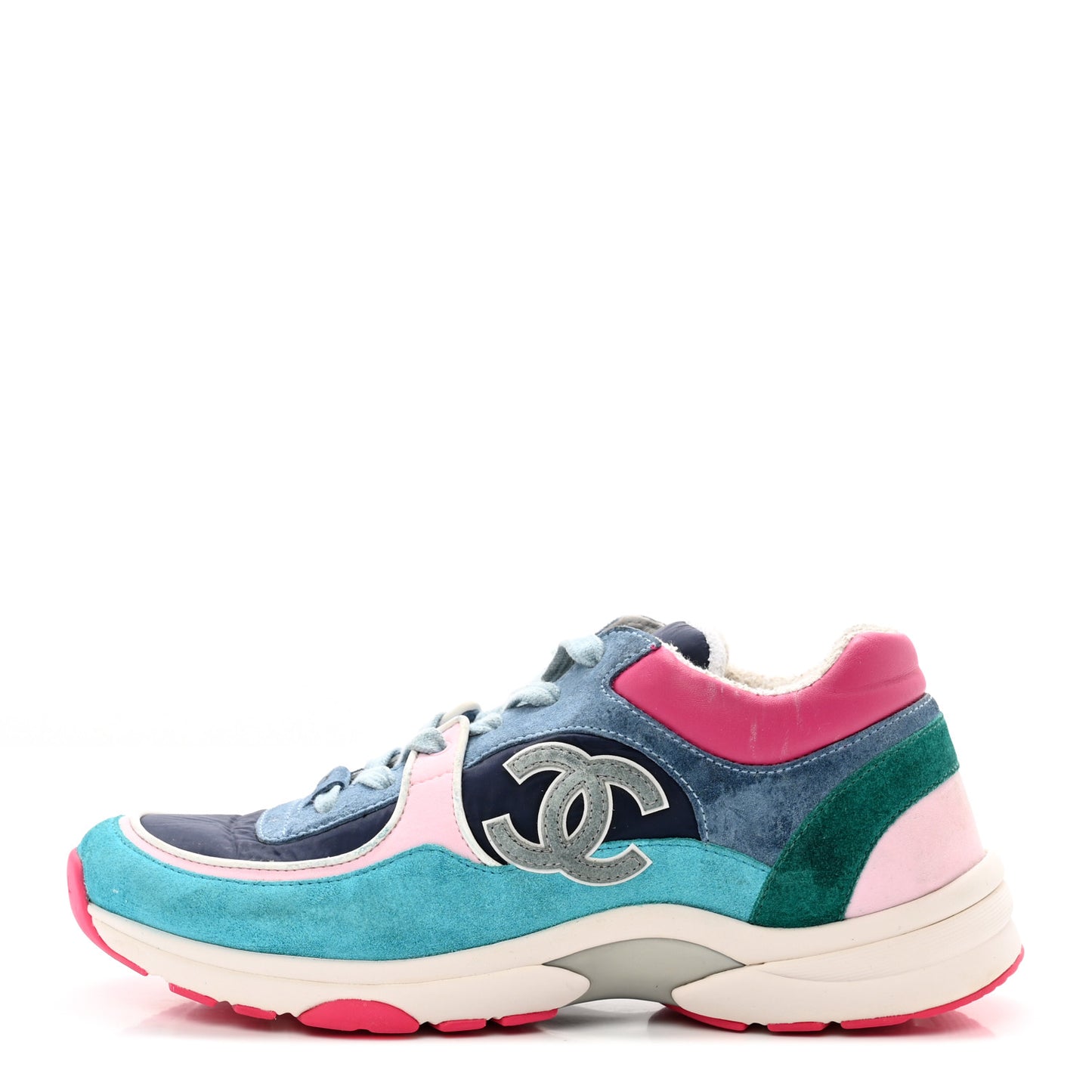 Nylon Calfskin Suede CC Sneakers 40 Navy Turquoise