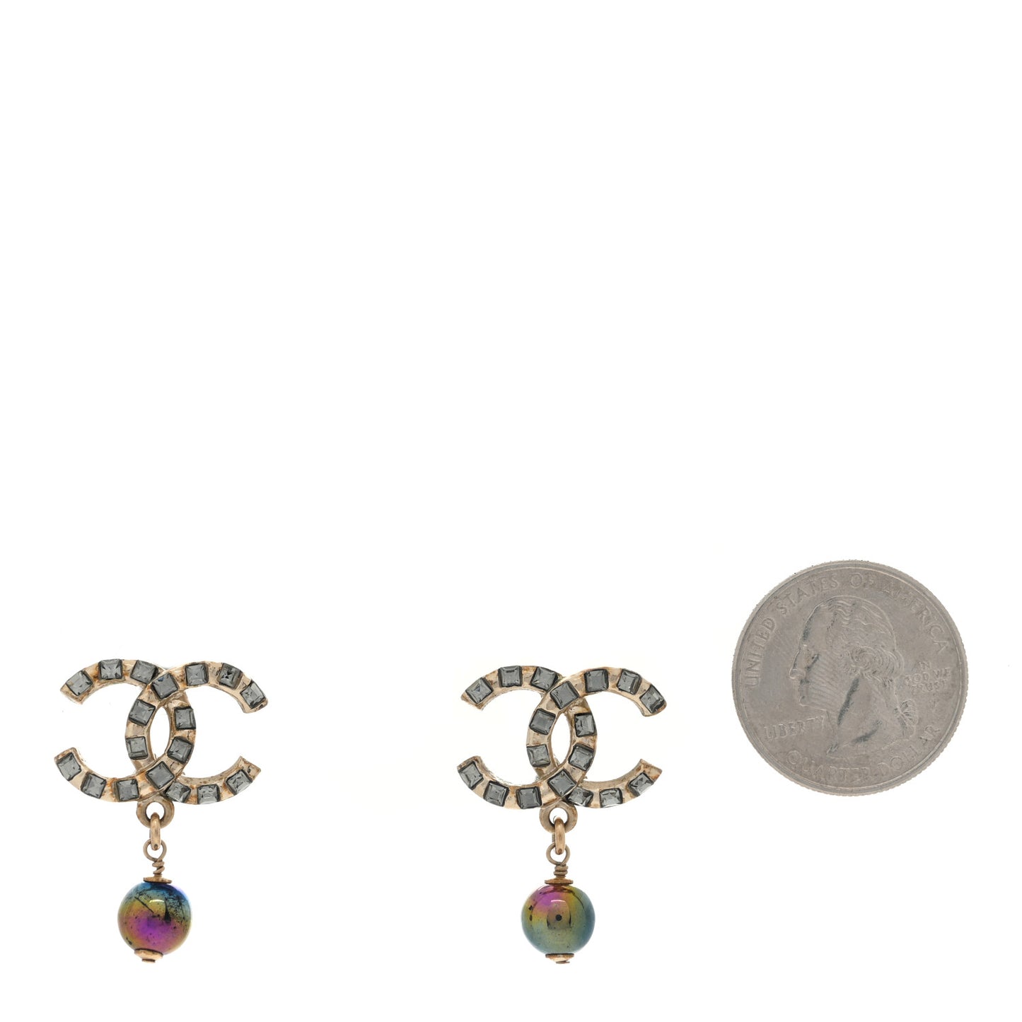 Metal Pearl Crystal CC Drop Earrings Gold Purple Gray