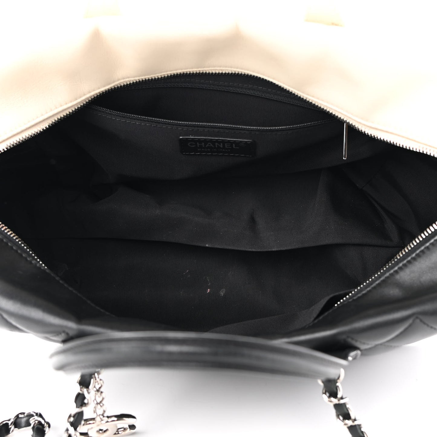 Calfskin Quilted Large Feather Weight Bowling Bag Black Ivory