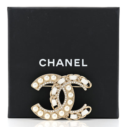Chanel Lambskin Pearl Crystal CC Chain Brooch White Gold 5 of 5
