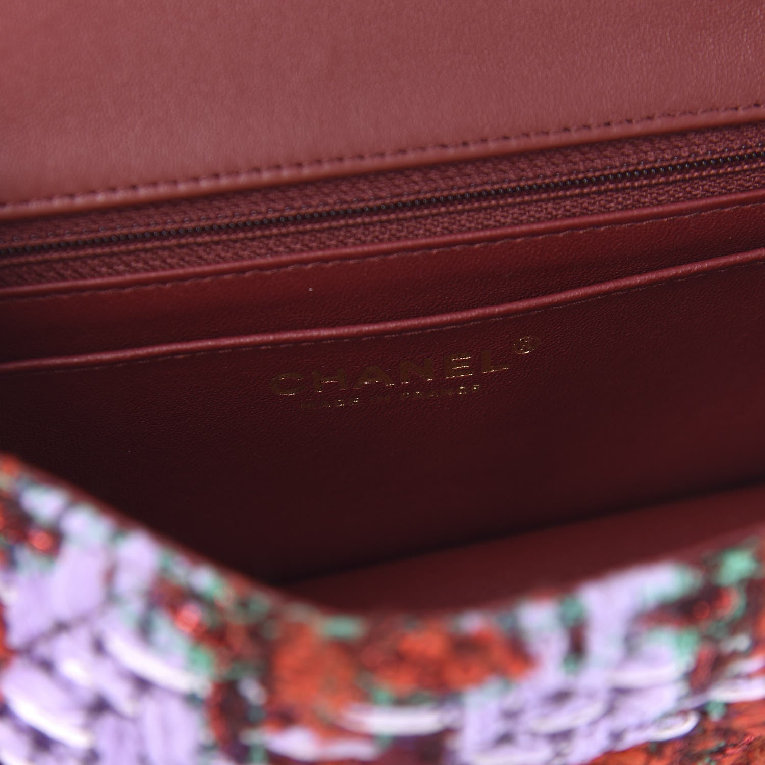 Chanel Tweed Quilted Mini Rectangular Flap Red Purple Green 8 of 11