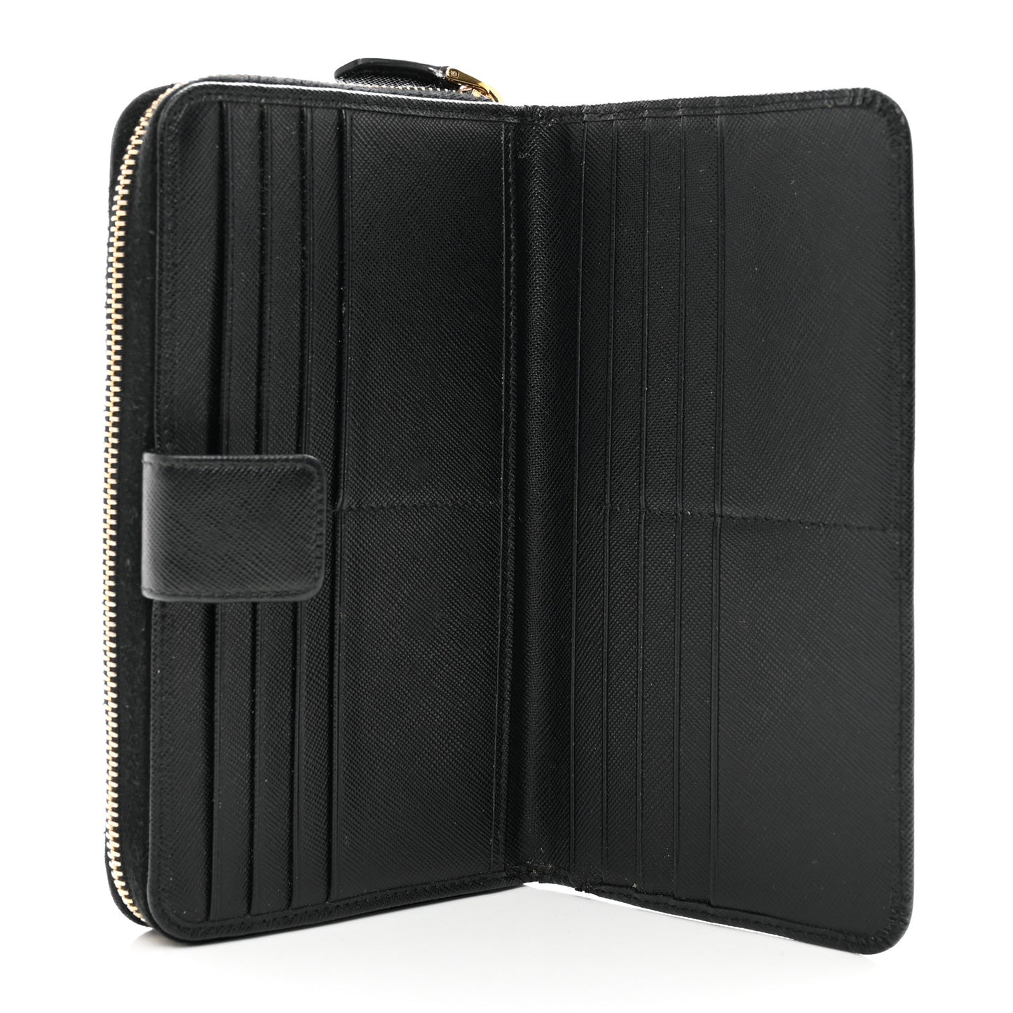 Saffiano Metal Zip Around Organizer Wallet Black