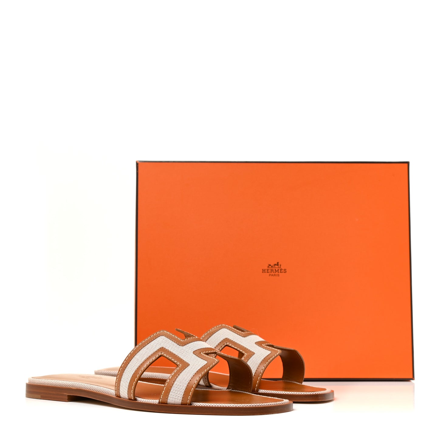 Calfskin Canvas Oran Sandals 39 Noisette Beige Dore