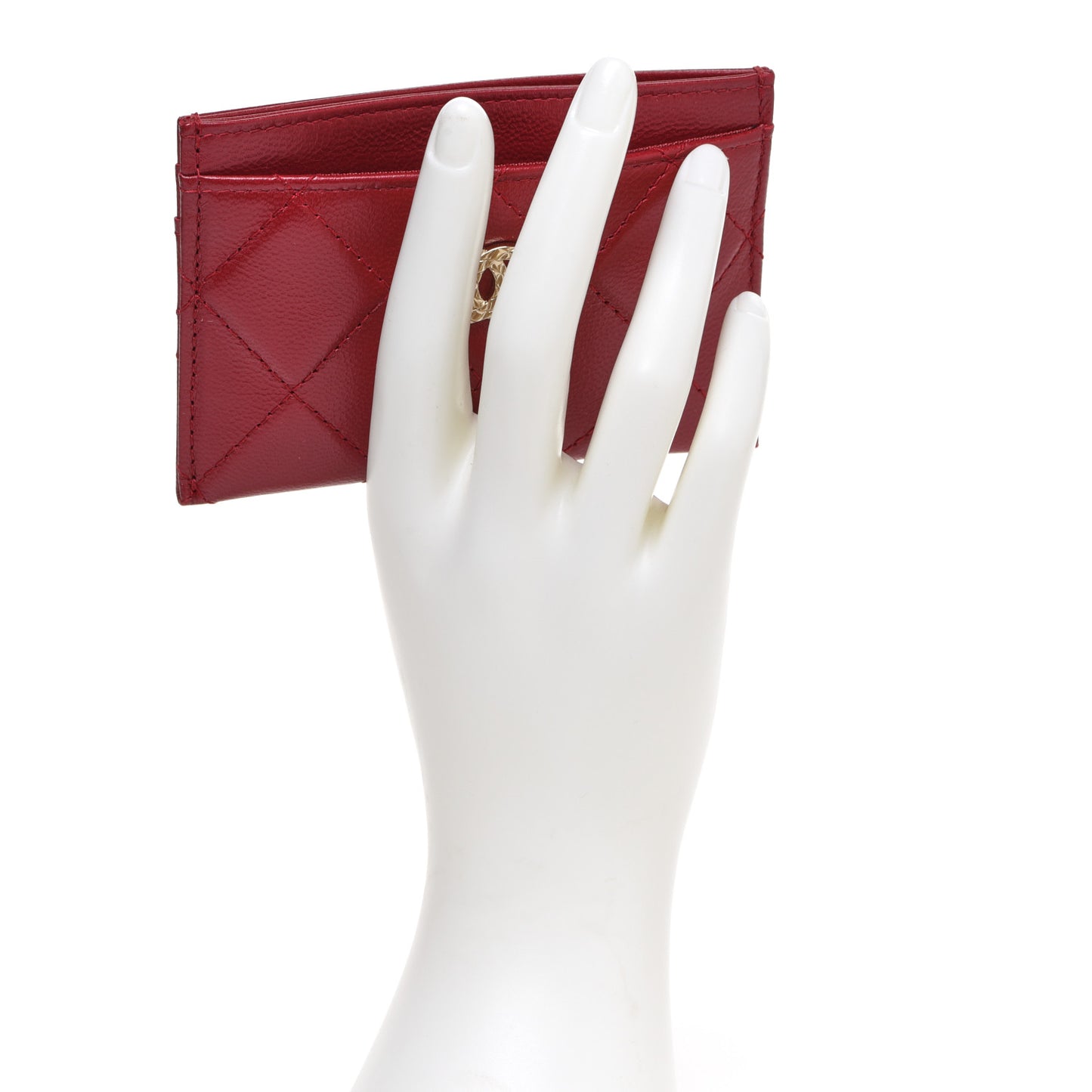 Lambskin Quilted Brilliant Card Holder Red