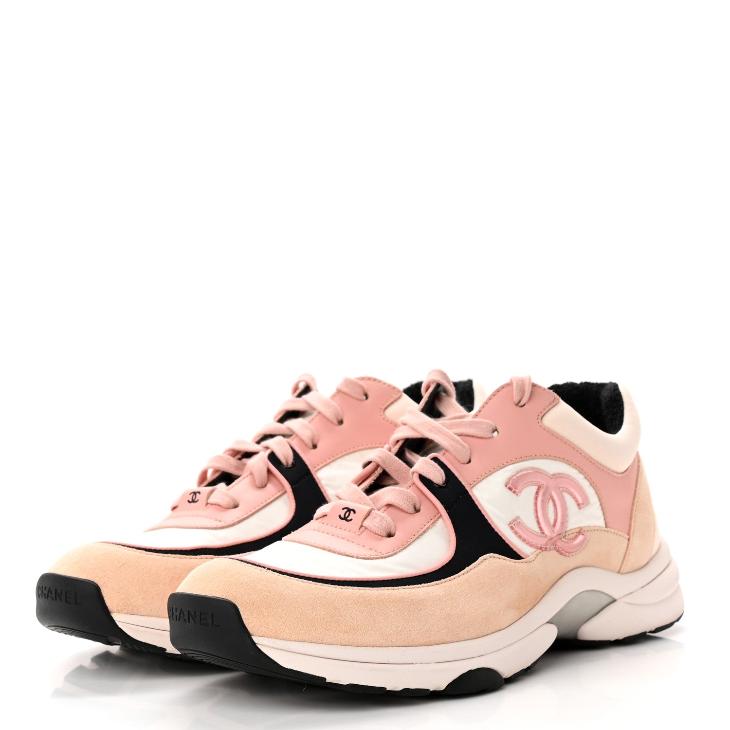 Chanel Nylon Lambskin Suede Calfskin CC Sneakers 41 Pink 3 of 12