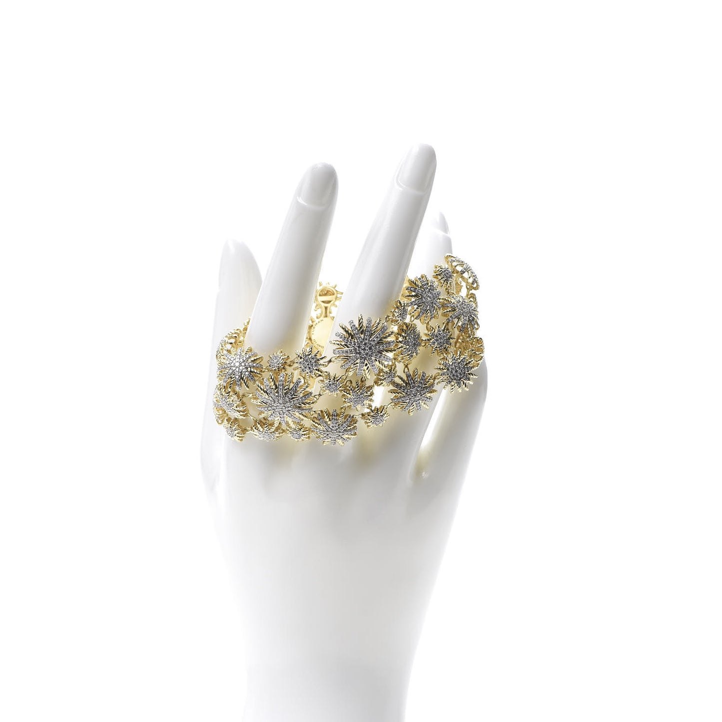 18K Yellow Gold Diamond Starburst 3-Row Statement Bracelet