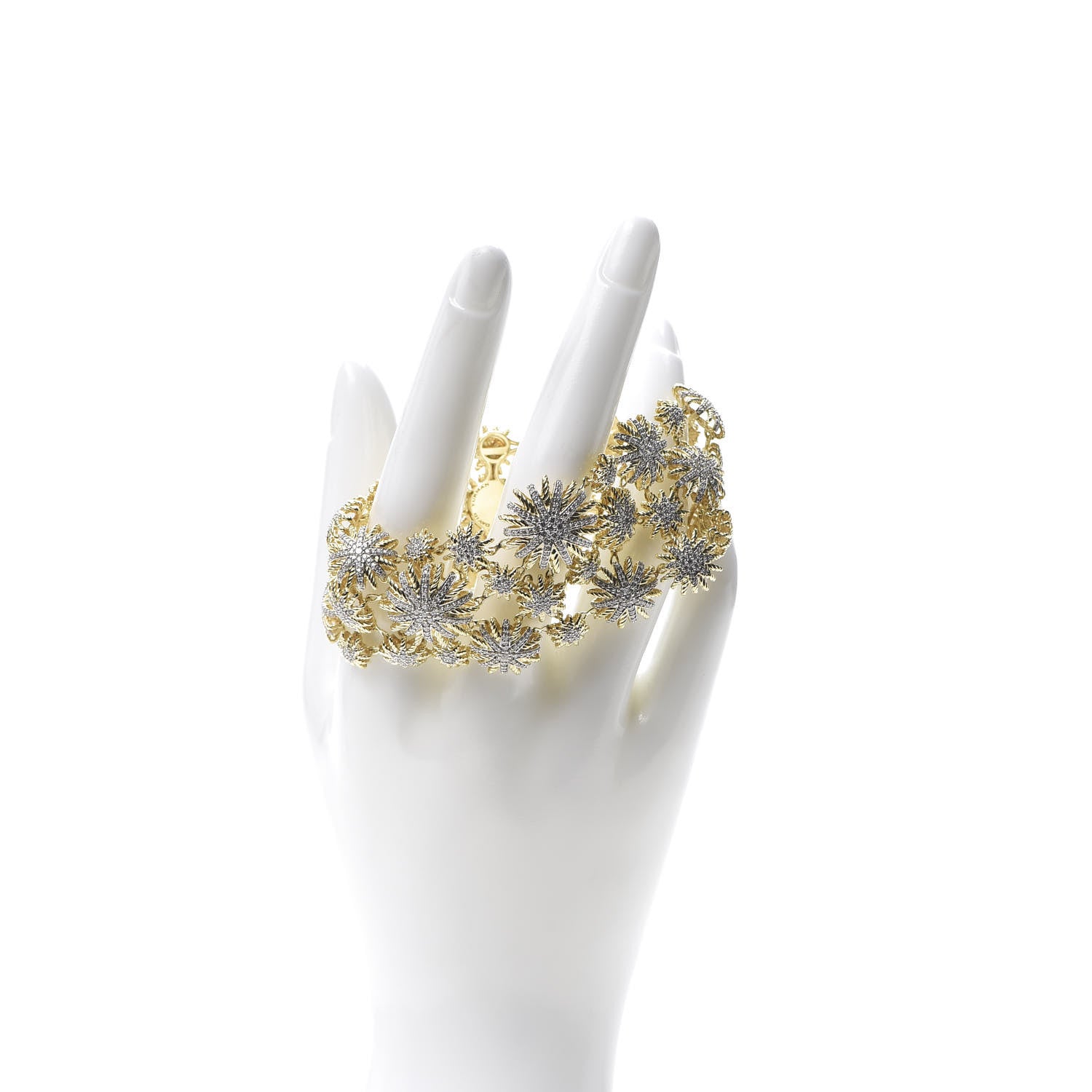 David Yurman 18K Yellow Gold Diamond Starburst 3-Row Statement Bracelet 2 of 6