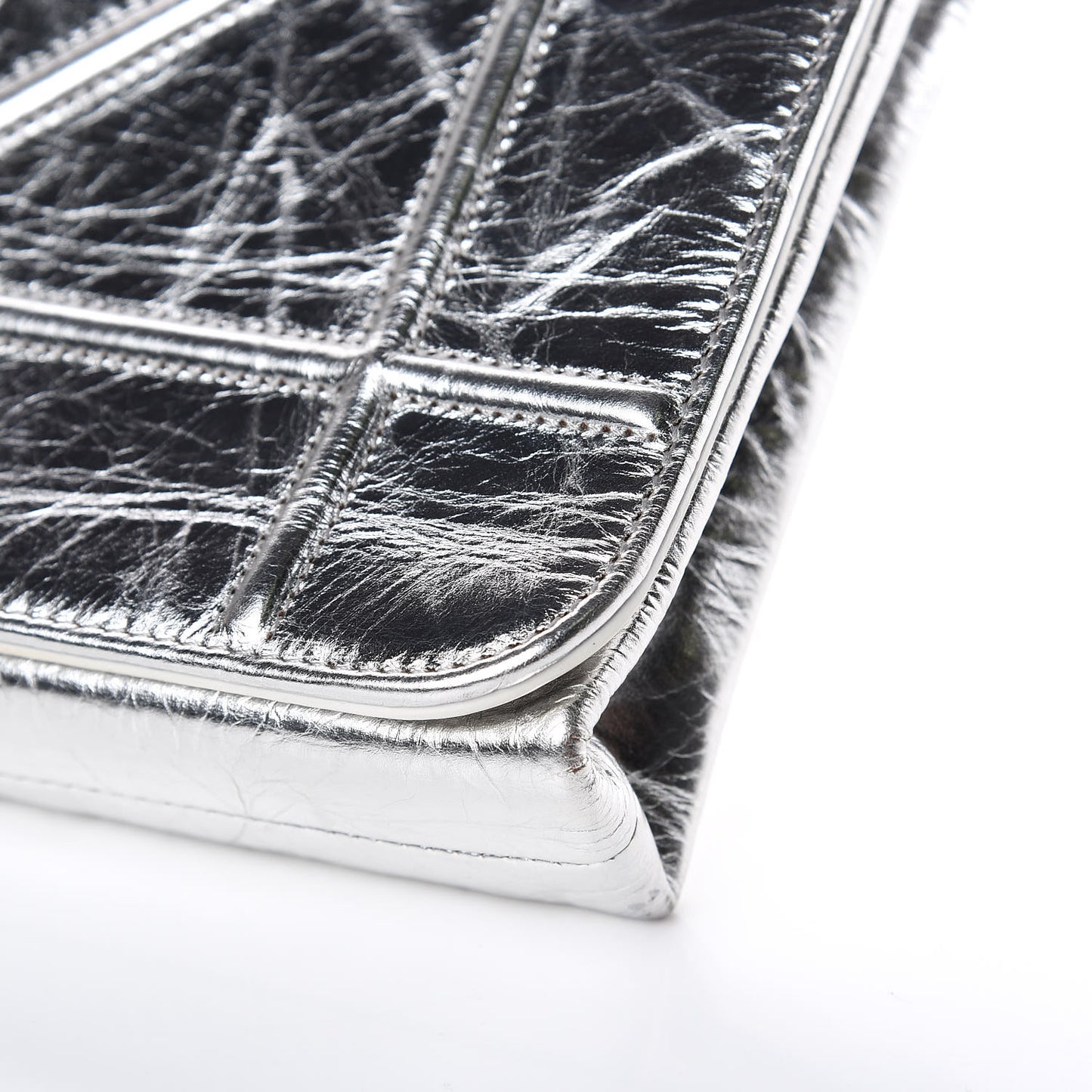Metallic Calfskin Diorama Clutch Silver
