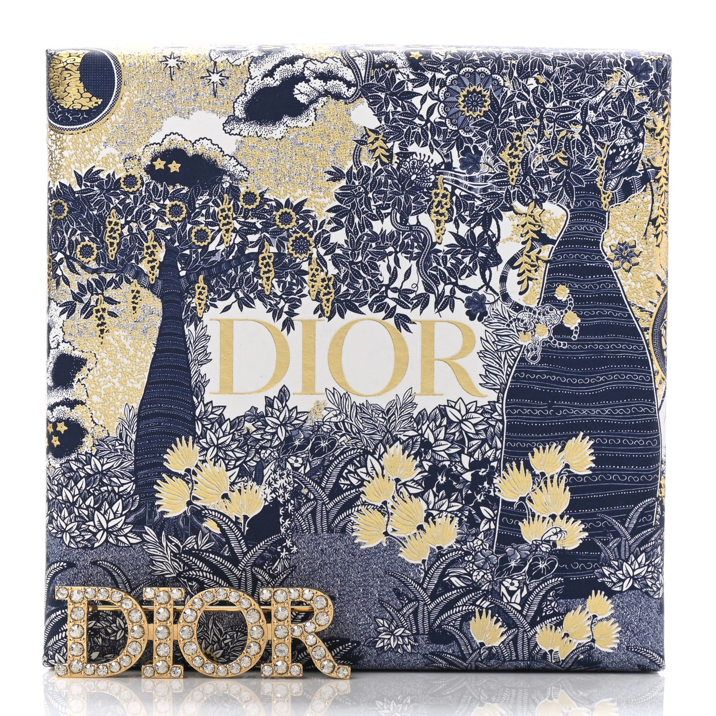 Crystal Dior Logo Brooch Gold