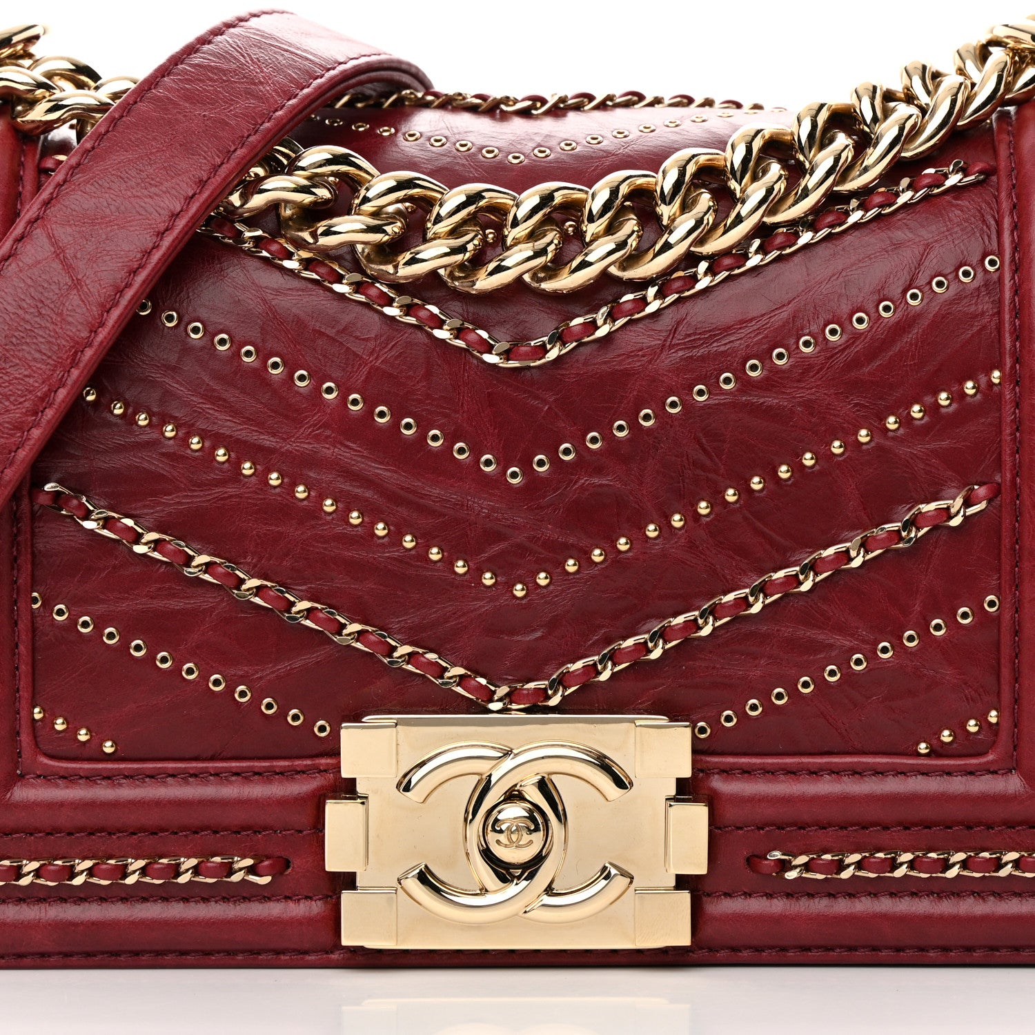 Chanel Crumpled Calfskin Chevron Small Chain Boy Flap Burgundy 8 of 13